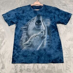 Howling Wolves Moon Graphic Tee Shirt Blue Tie Dye Pup Cub Whelp No Size Tag M?